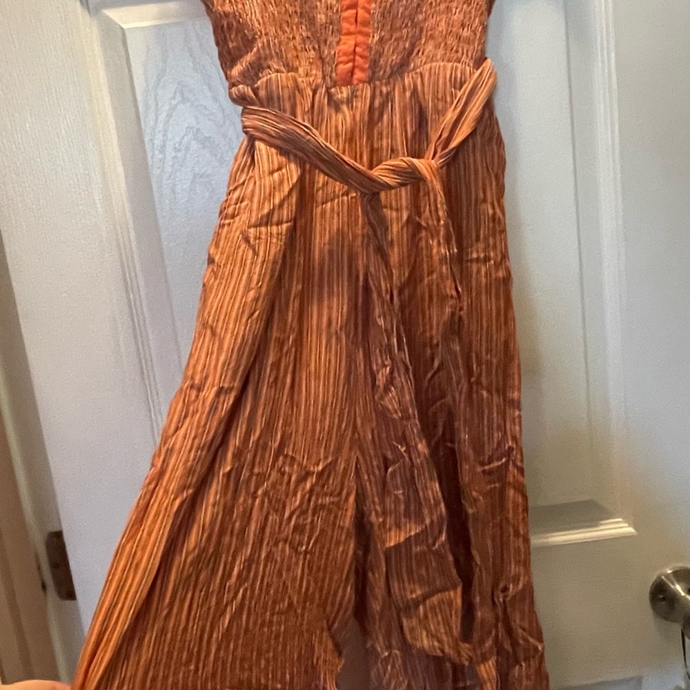 Aeropostale Orange Pleated Jumpsuit with Tie Waist
